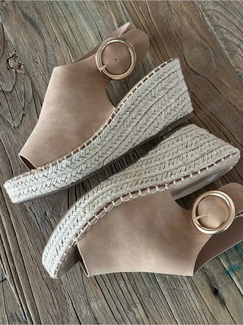 Catherine Malandrino Tan Platform Peep-Toe Espadrille Sandals Size 6.5